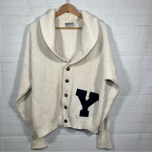 Yale University Letterman Cardigan Sweater Mens Medium Ivory Cotton
